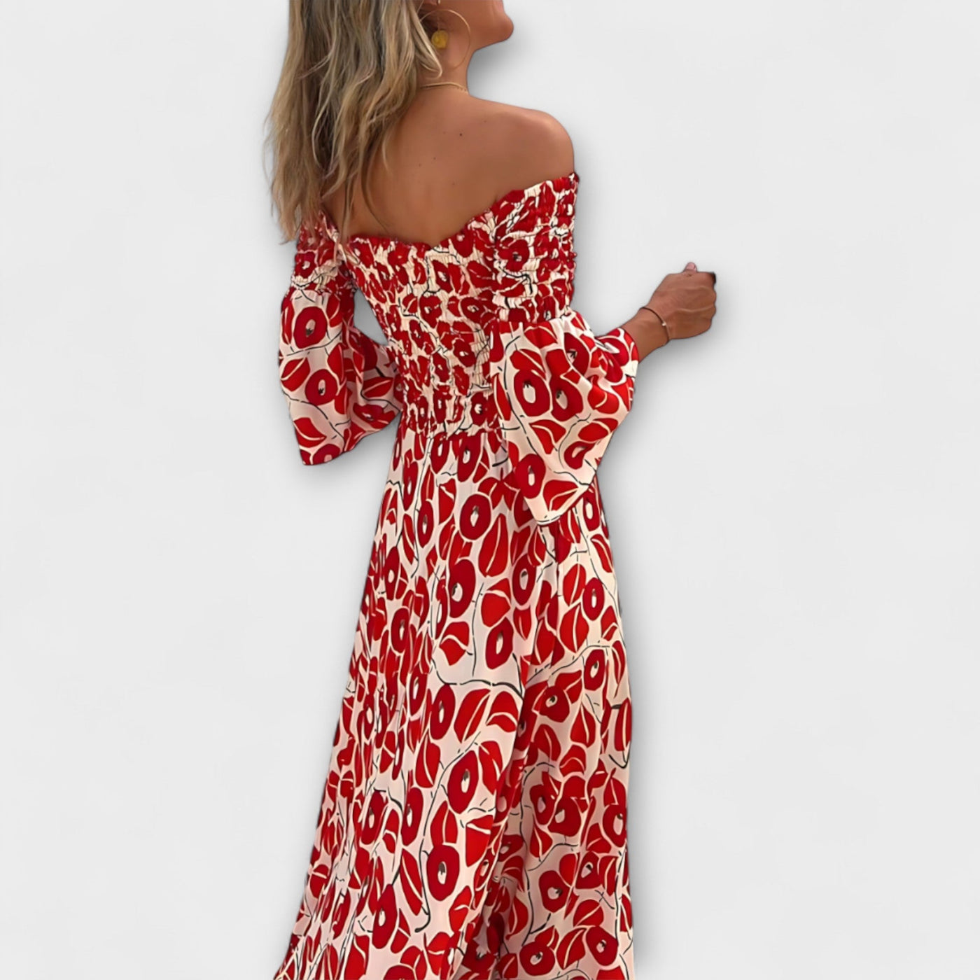Bella - Off-Shoulder Kleid mit Blumenmuster in Ozeanfarben