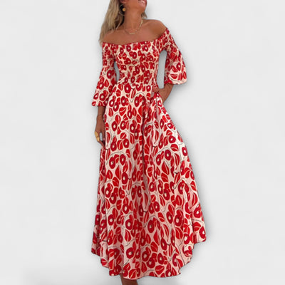 Bella - Off-Shoulder Kleid mit Blumenmuster in Ozeanfarben