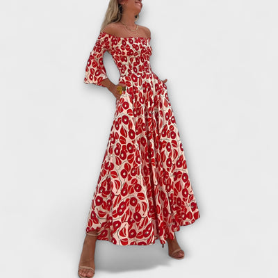 Bella - Off-Shoulder Kleid mit Blumenmuster in Ozeanfarben