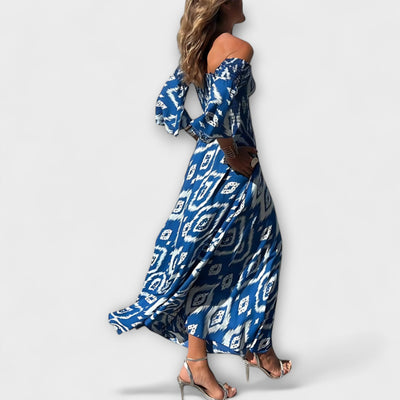 Bella - Off-Shoulder Kleid mit Blumenmuster in Ozeanfarben