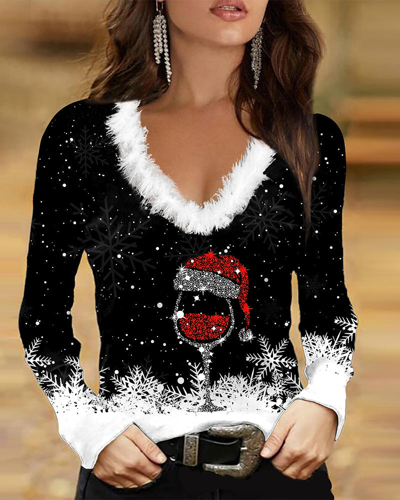 Almut - Bedrucktes Langarmshirt mit V-Ausschnitt