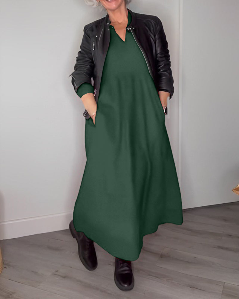 Amalia - Elegantes Kleid mit V-Ausschnitt und langen Ärmeln