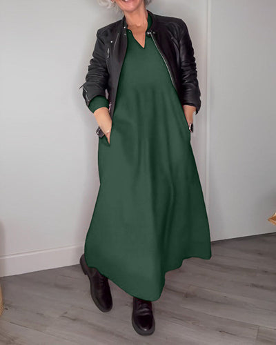Amalia - Elegantes Kleid mit V-Ausschnitt und langen Ärmeln