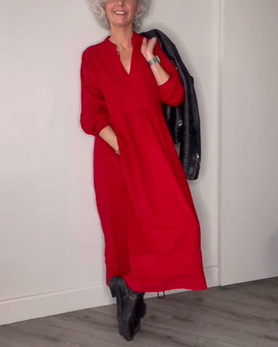 Amalia - Elegantes Kleid mit V-Ausschnitt und langen Ärmeln