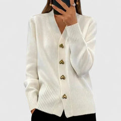 Kathrin | Damen Bequem Knöpfen Strickjacke in Weiß