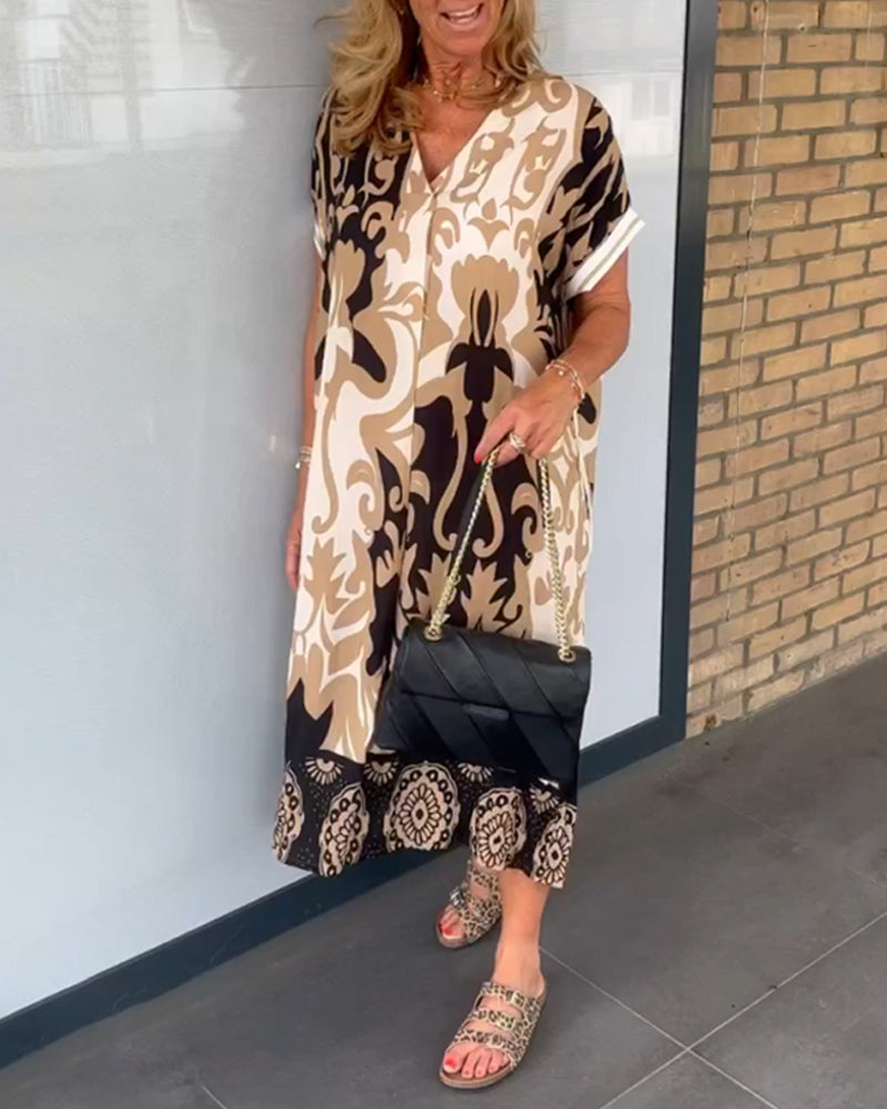 Angelika - Kleid mit geometrischem Print und V-Ausschnitt