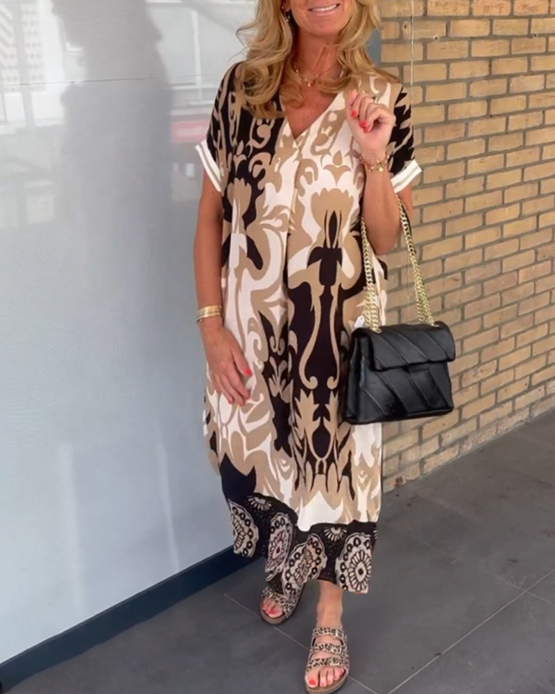 Angelika - Kleid mit geometrischem Print und V-Ausschnitt
