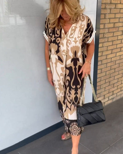 Angelika - Kleid mit geometrischem Print und V-Ausschnitt