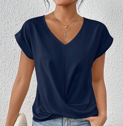 Angelika | Leichte Sommerbluse mit V Ausschnitt in Marineblau