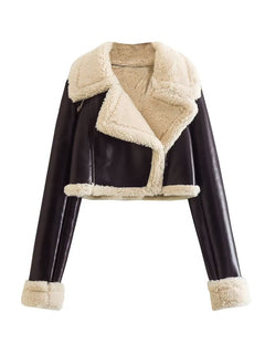 Anna | Elegante Kunstlederjacke für Damen Winter in Braun