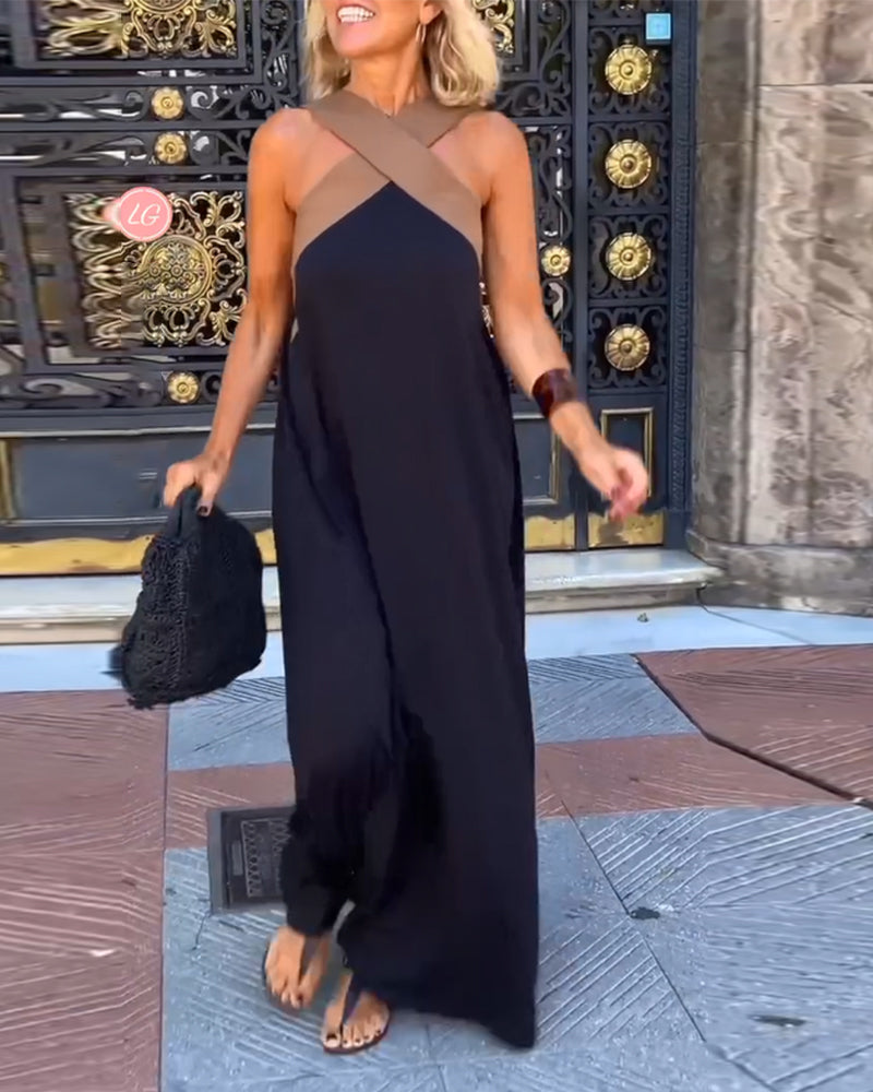 Annelore - Kreuzförmig Rückenfreies Elegantes Kleid Mit Kontrastfarbe