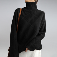 Miriam | Damen Strick Rollkragenpullover in Schwarz