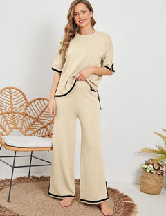Eloise - Passendes T-Shirt & Hose - Loungewear Set in Aprikose