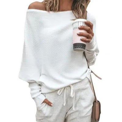 Schulterfreier Pullover Langer Pullover mit Fledermausärmeln