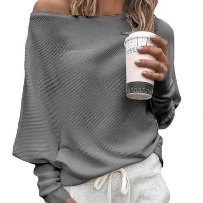 Schulterfreier Pullover Langer Pullover mit Fledermausärmeln