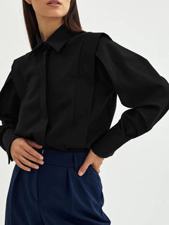 Lina | Lockeres Oversize Hemd Damen Knöpfe in Schwarz