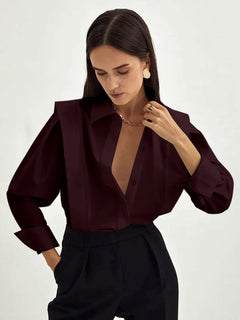 Lina | Lockeres Oversize Hemd Damen Knöpfe in Burgund