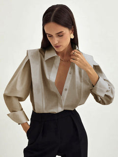 Lina | Lockeres Oversize Hemd Damen Knöpfe in Khaki