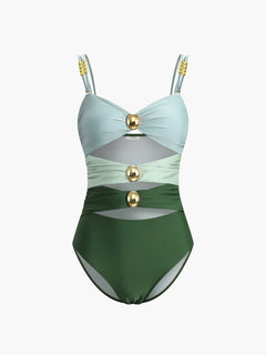 Vida® | Stylischer Badeanzug mit Metallic-Akzenten in Grün