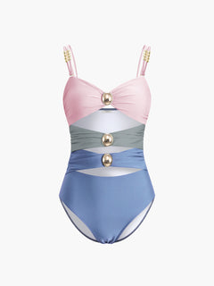 Vida® | Stylischer Badeanzug mit Metallic-Akzenten in Blau