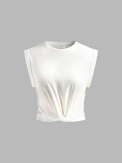Sofia | Baumwoll T-Shirt mit Knoten Damen in Weiß