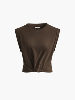 Sofia | Baumwoll T-Shirt mit Knoten Damen in Dunkelbraun
