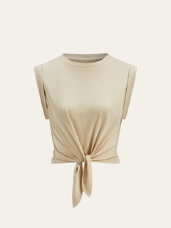 Sofia | Baumwoll T-Shirt mit Knoten Damen in Khaki