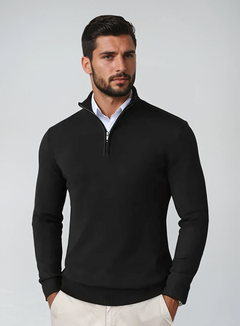 Kenneth | Herren Slim Fit Quarter-Zip Pullover in Schwarz
