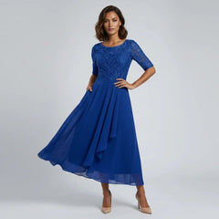 Ella | Damen Festliches Spitzen Midikleid in Dunkelblau