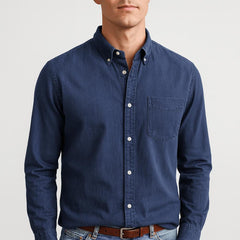 Ben | Herren Sommer Baumwoll Langarmhemd in Blau