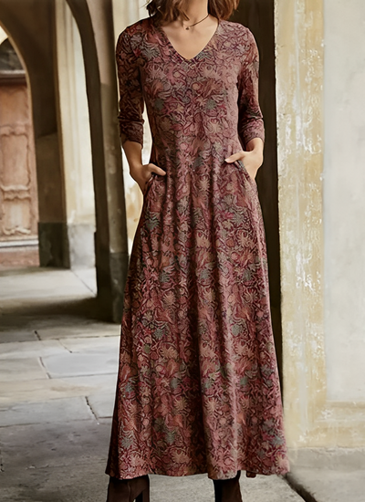 V-Ausschnitt Florales Maxikleid für Damen