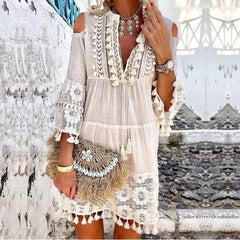 Bella | Minikleid im Boho Stil in Weiß