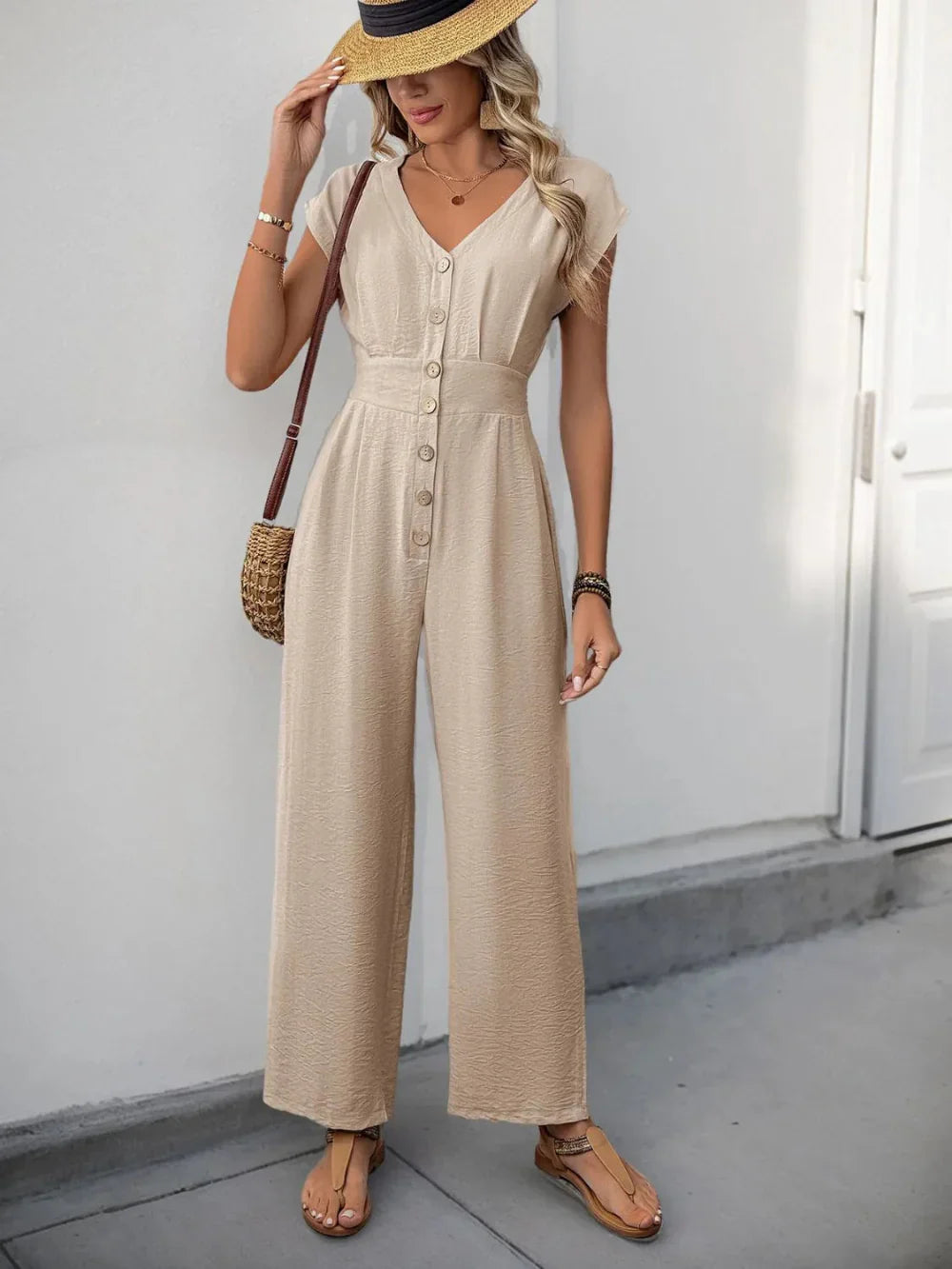 Bianca – Button Bloom Jumpsuit Damen Weites Bein Stilvoll