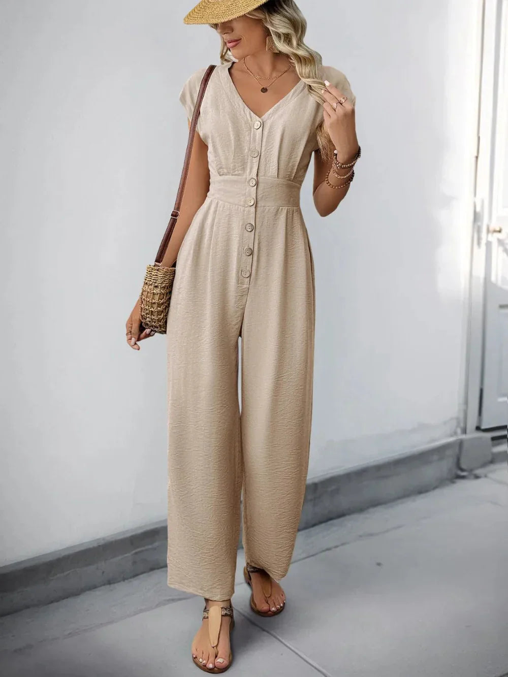 Bianca – Button Bloom Jumpsuit Damen Weites Bein Stilvoll