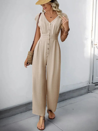 Bianca – Button Bloom Jumpsuit Damen Weites Bein Stilvoll