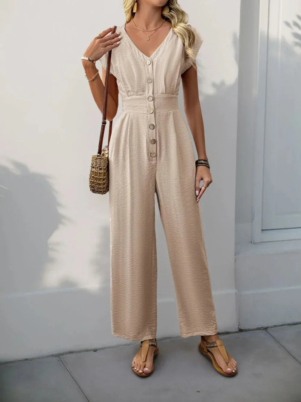 Bianca – Button Bloom Jumpsuit Damen Weites Bein Stilvoll