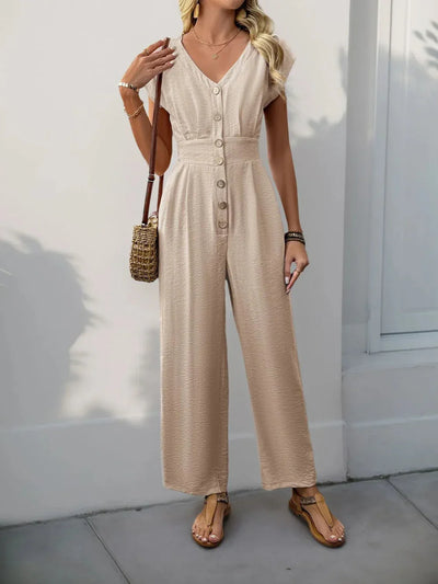 Bianca – Button Bloom Jumpsuit Damen Weites Bein Stilvoll