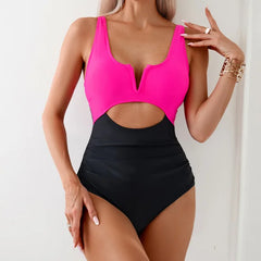 Flavia® | Zweifarbiger schicker Badeanzug in Rosa Schwarz