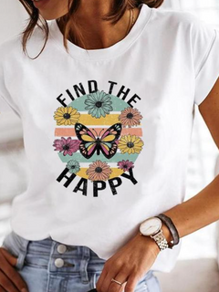 Bedrucktes Kurzarm-Sommerhemd für Damen in Find the Happy