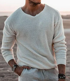 Lässiger warmer Pullover für Männer in Creme weiß
