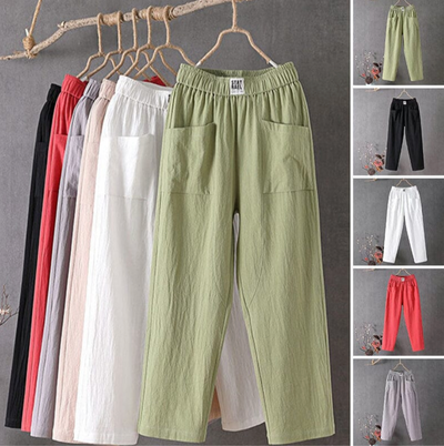 Elastischem Leinenhose mit Taschen für Damen