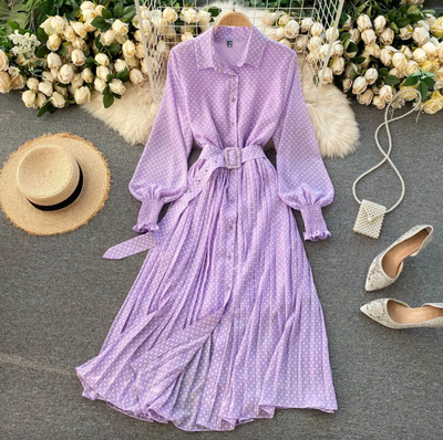 Puffärmeln Maxikleid mit Polka-Dots und Gürtel für Damen