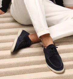 George - Luxuriöse Leder-Loafer zum Schnüren für Herren in Marineblau