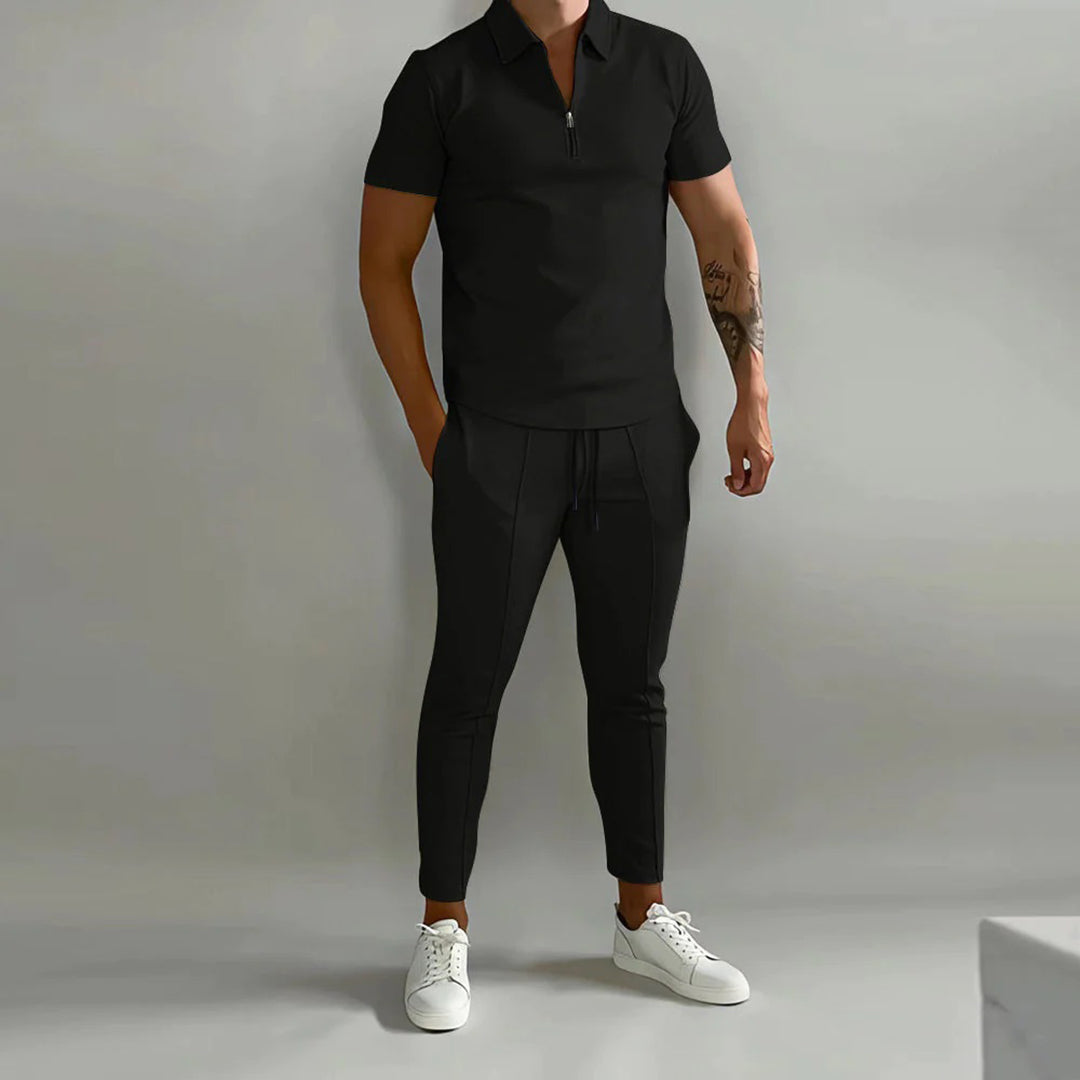Zip-Poloshirt und Kordelzughose Trainingsanzug für Herren
