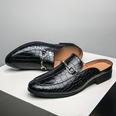 Leder-Loafer-Sandalen mit Goldkettendetail für Herren in Schwarz