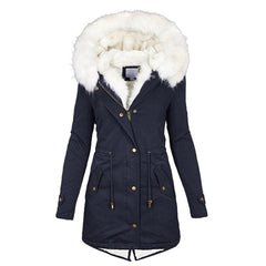 Winterjacke Damen Mit Kapuze | Lang Geschnitten Mit Taschen in Blau