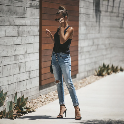 Damen Zerissene Skinny-Jeans mit Folded Saum für Alle Jahreszeiten