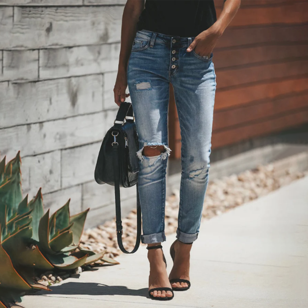 Damen Zerissene Skinny-Jeans mit Folded Saum für Alle Jahreszeiten