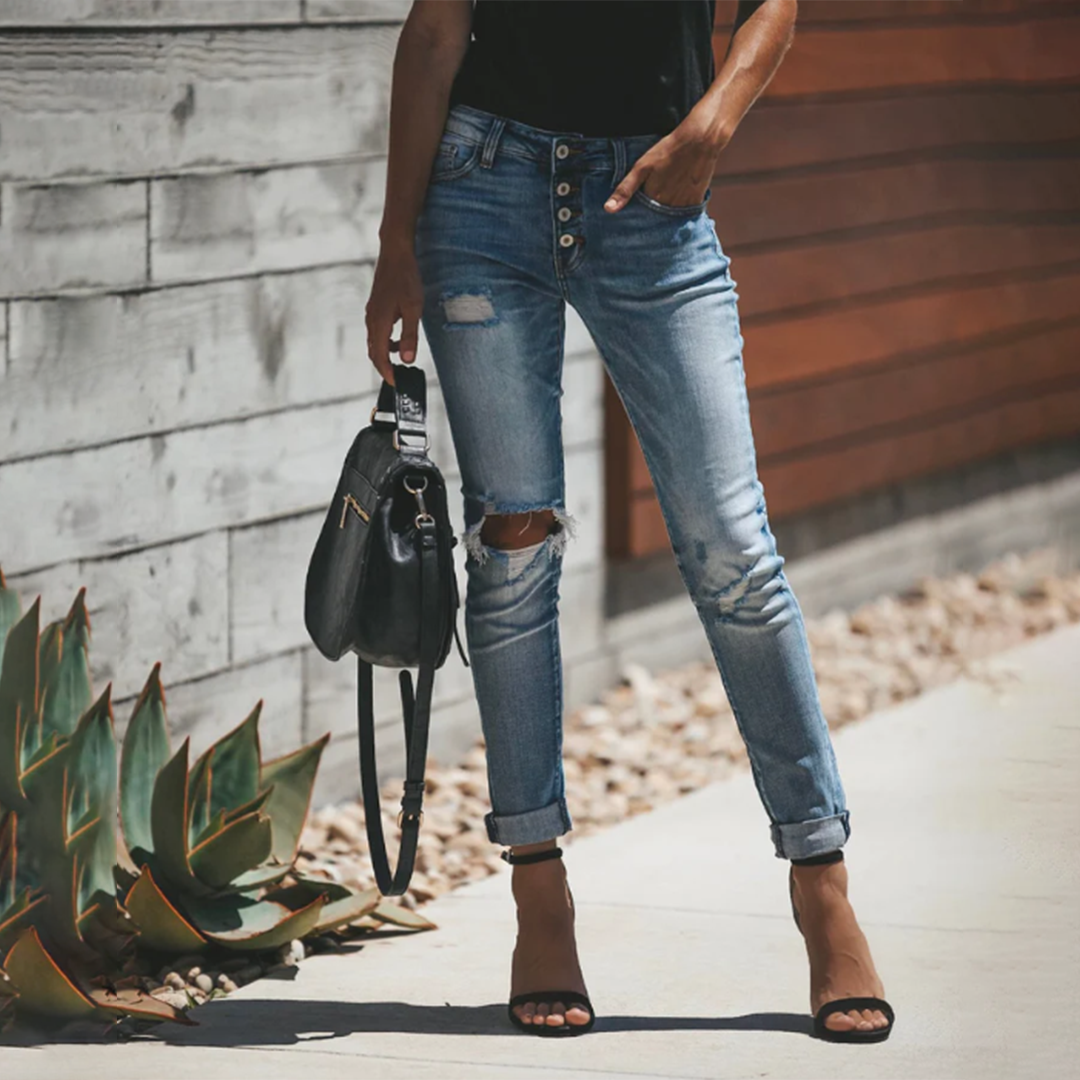Damen Zerissene Skinny-Jeans mit Folded Saum für Alle Jahreszeiten