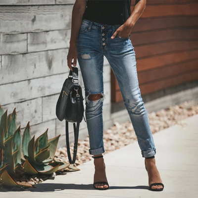 Damen Zerissene Skinny-Jeans mit Folded Saum für Alle Jahreszeiten